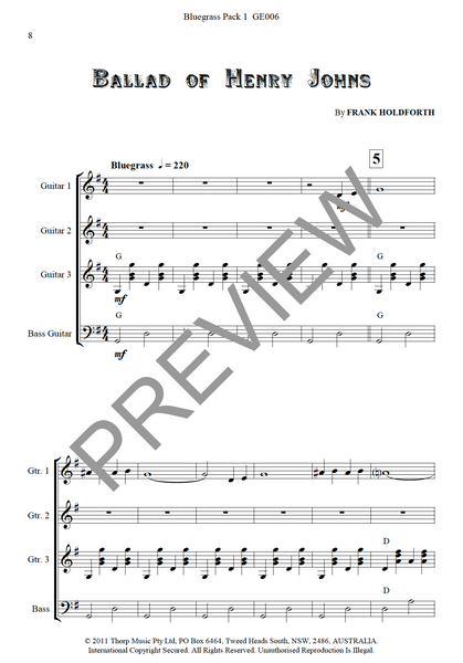 Guitar Ensemble sheet music Bluegrass Pack 1 Level 1 - PDF