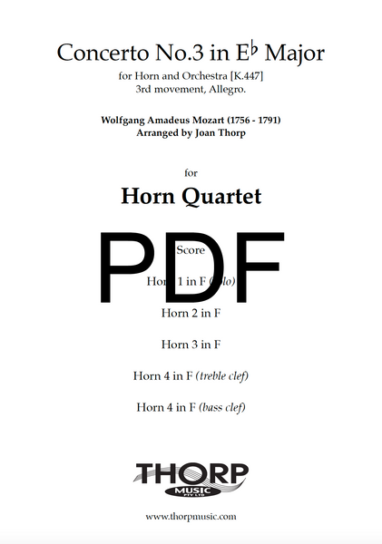Horn Quartet - Mozart's Horn Concerto No.3, 3rd movement, Allegro. - PDF