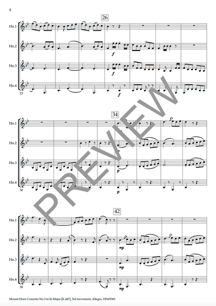 Horn Quartet - Mozart's Horn Concerto No.3, 3rd movement, Allegro. - PDF