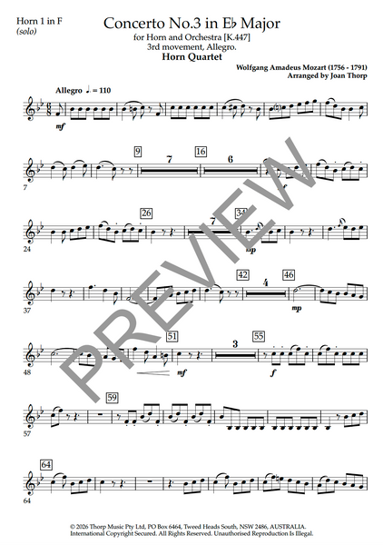 Horn Quartet - Mozart's Horn Concerto No.3, 3rd movement, Allegro. - PDF