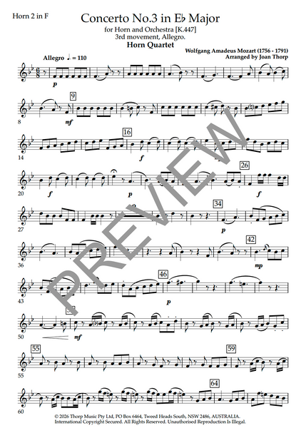 Horn Quartet - Mozart's Horn Concerto No.3, 3rd movement, Allegro. - PDF