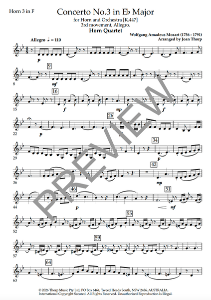 Horn Quartet - Mozart's Horn Concerto No.3, 3rd movement, Allegro. - PDF