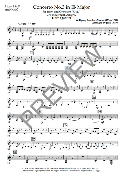 Horn Quartet - Mozart's Horn Concerto No.3, 3rd movement, Allegro. - PDF
