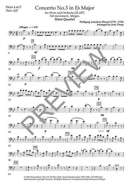 Horn Quartet - Mozart's Horn Concerto No.3, 3rd movement, Allegro. - PDF